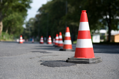 Road with construction cones